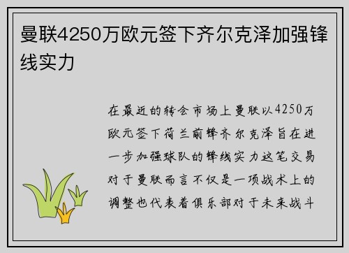 曼联4250万欧元签下齐尔克泽加强锋线实力 曼联4250万欧元签下齐尔克泽加强锋线实力